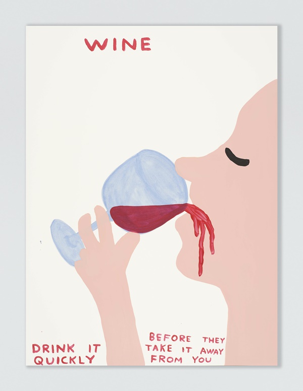 David Shrigley
Wine (2021)
8 colour screenprint with a varnish overlay on Somerset Satin Tub Sized 410 gsm
75 x 56 cm 
Edition of 125 (+ 4 AP)