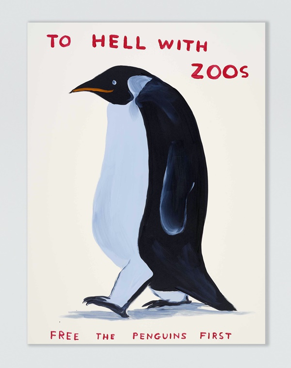 David Shrigley
To Hell With Zoos (2021)
8 colour screenprint with a varnish overlay on Somerset Satin Tub Sized 410 gsm
75 x 56 cm 
Edition of 125 (+ 4 AP)
