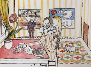 Zimmer / 2013 / Tusche, Bleistift Aquarell auf Papier / 36 x 48 cm Michael Noser